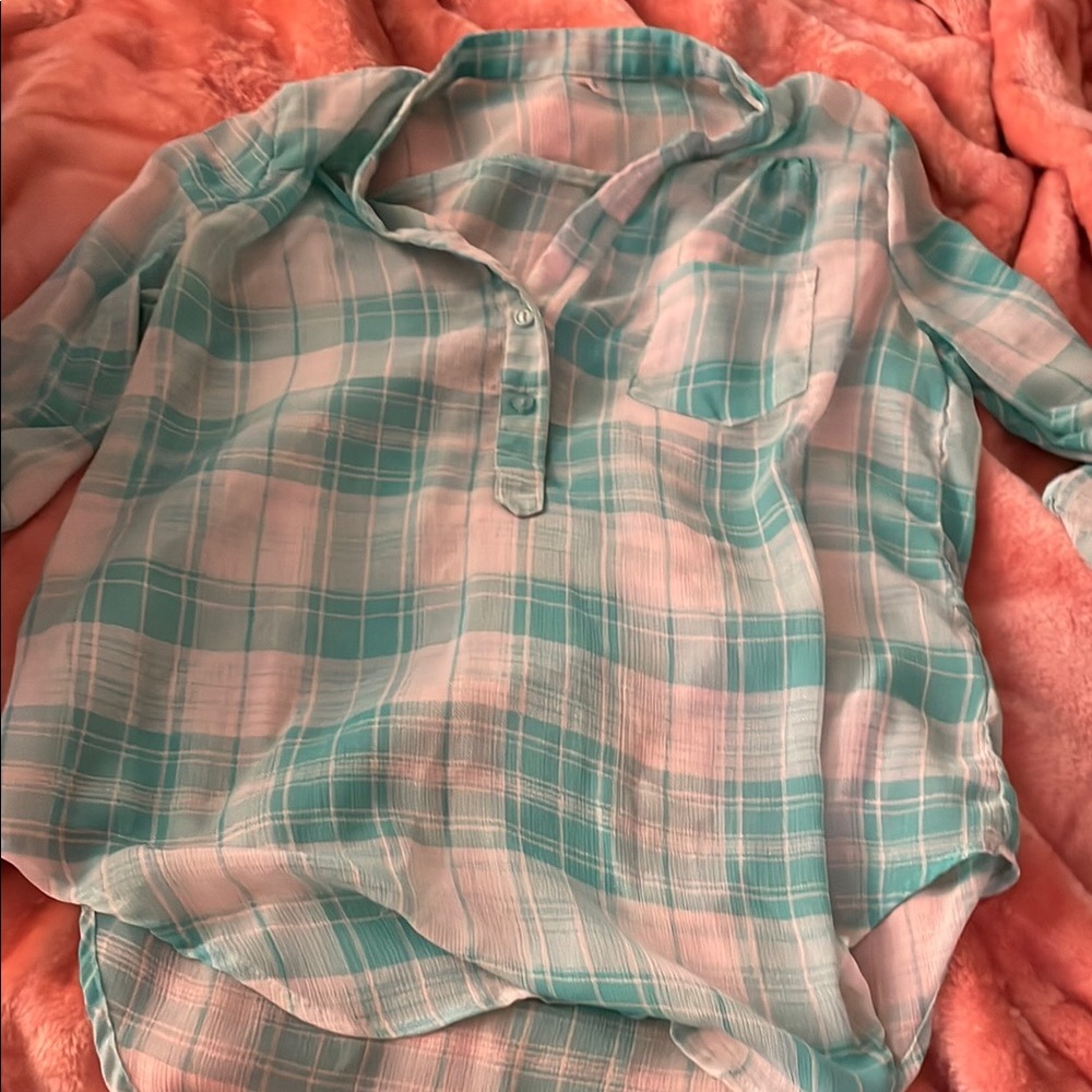 DNA Couture Aqua Plaid Blouse